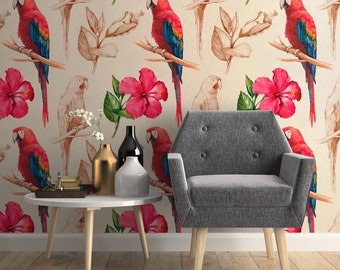 Red and Tan Bird Animal Peel and Stick Removable Wallpaper 2321