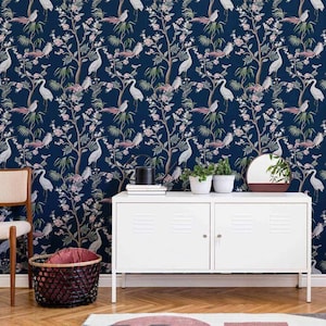 Blue and White Birds Peel and Stick Removable Wallpaper 7002