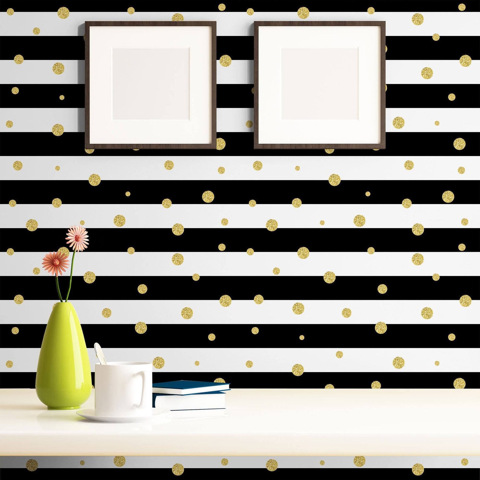 Black and Gold Striped Peel and Stick Removable Wallpaper 3769 | Etsy