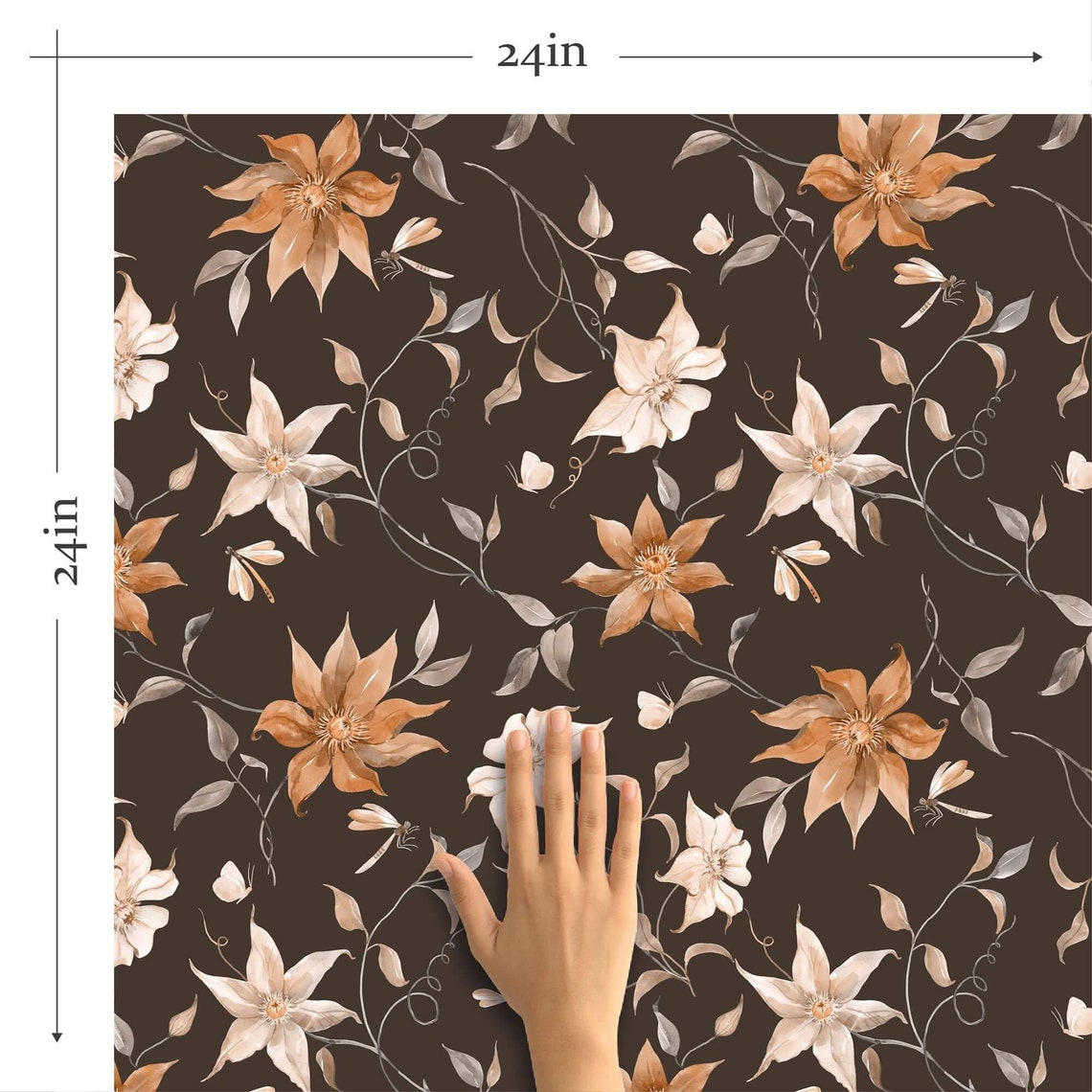Brown Floral Peel and Stick Removable Wallpaper 7860 | Etsy
