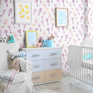 Gold and Purple Keys Children Peel and Stick Removable Wallpaper 4556