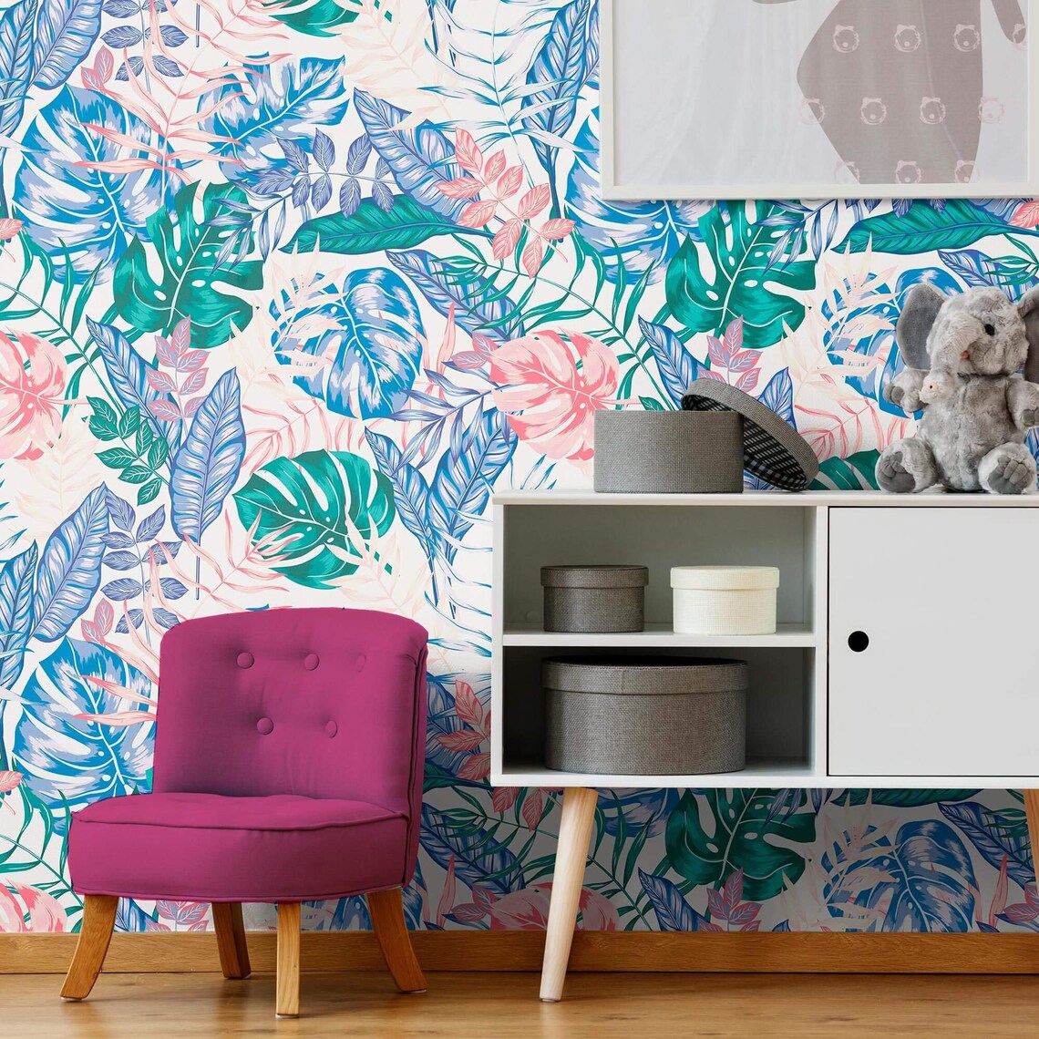 Blue and Pink Floral Floral Peel and Stick Removable Wallpaper | Etsy