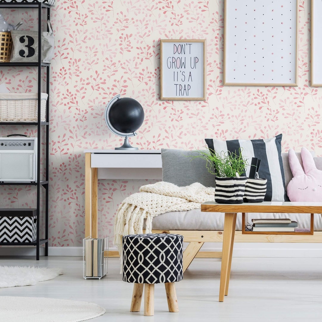 White and Pink Floral Peel and Stick Removable Wallpaper 4635 - Etsy