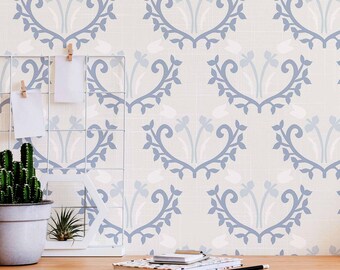 Blue Floral Peel and Stick Removable Wallpaper 8416