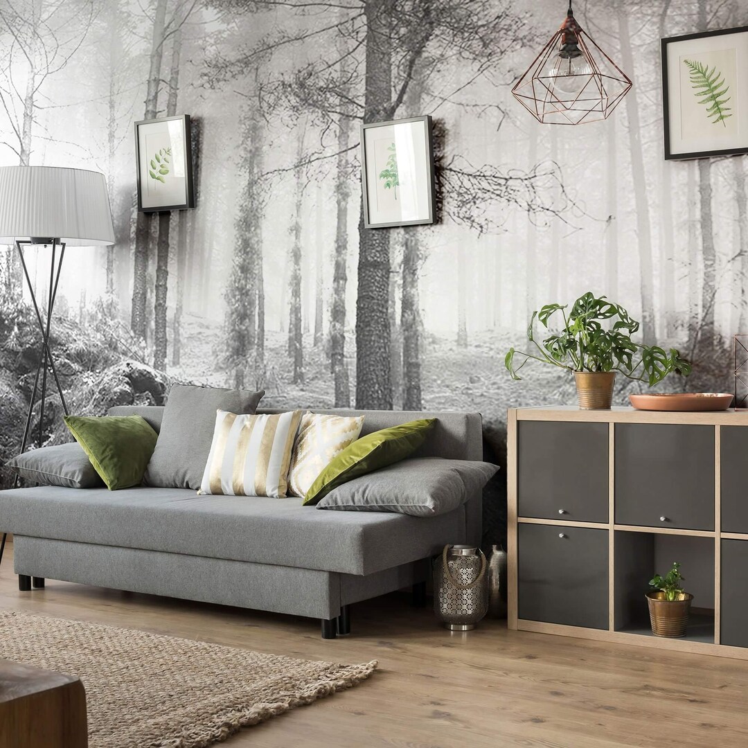 White and Black Forest Landscape Peel and Stick Removable Wall Mural ...