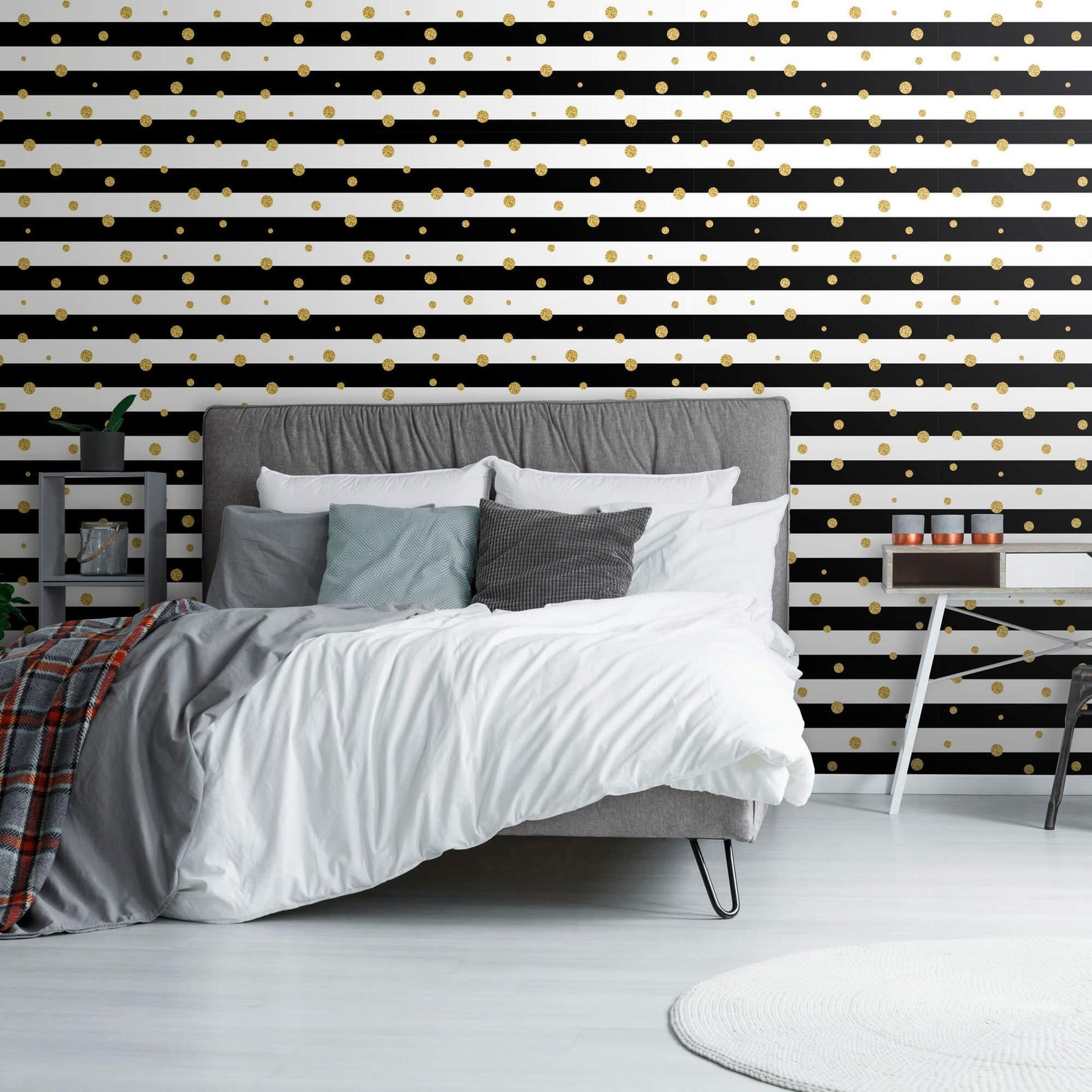 Black and Gold Striped Peel and Stick Removable Wallpaper 3769 | Etsy