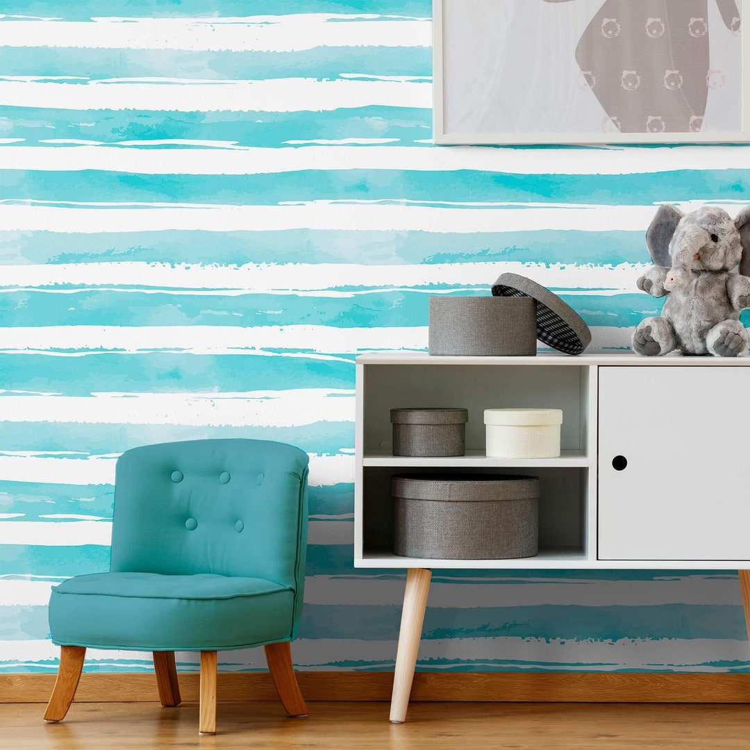 Blue and White Striped Peel and Stick Removable Wallpaper 0010 - Etsy