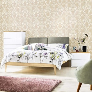 Beige and Damask Basic Peel and Stick Removable Wallpaper 2948