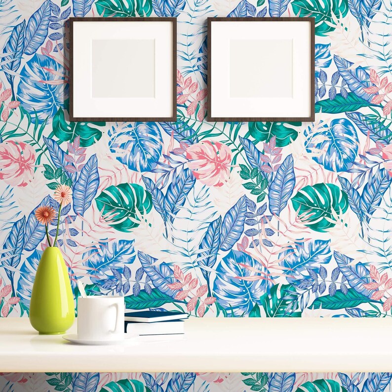 Blue and Pink Floral Floral Peel and Stick Removable Wallpaper | Etsy
