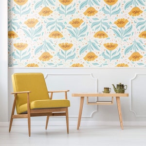Yellow Botanical Floral Peel and Stick Removable Wallpaper 0880