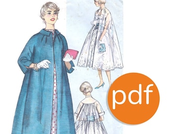 Swing coat or topper with open front and kimono (dolman) sleeves. Reproduction PDF of a vintage pattern, size 12 to 18