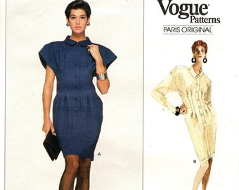 Vogue 2087 - vestido com botões na frente, ombros caídos e saia tulipa, por Karl Lagerfeld, Vogue Paris Original - ENVELOPE FALTANDO