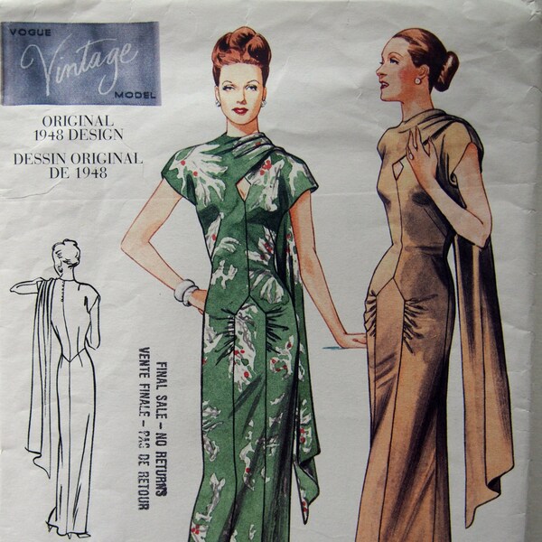 Vogue 2494 - evening gown with drape, 1940s design