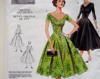 Vogue 2903, fit and flare dress with princess seams releasing to pleats, vintage re-issue from 1957