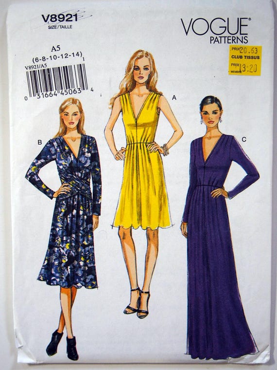 Vogue 8921, Knit Dress With Shoulder Pleats and Optional Waist Crossover -  Etsy