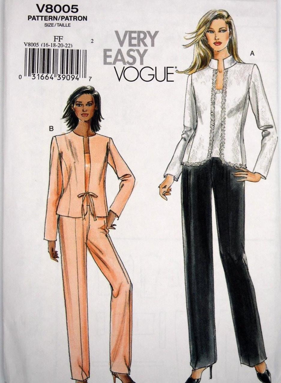 Vogue 8005, Open-front Jacket With Fringe Trim and Optional Front