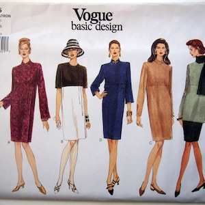 Könnte beinhalten: Ein Schnittmuster für fünf verschiedene Kleidungsmodelle. Das Schnittmuster ist für die Größen 12-14-16. Die Kleider sind in verschiedenen Farben dargestellt, darunter Rot, Weiß, Blau, Braun und Grün.