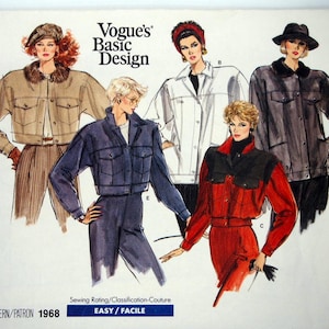 Vogue 1968, boxy cropped jacket with large patch pockets, contrast yoke option, size 8, Vogue's Basic Design