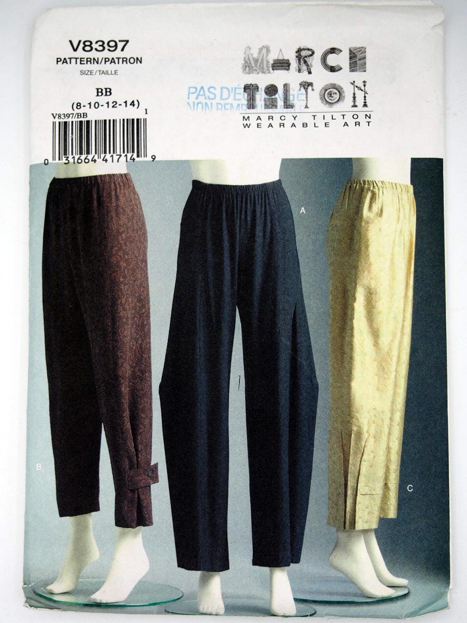 Vogue 8397, Pull-on Elastic Waist Pants, by Marcy Tilton, Size 8