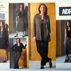 Vogue 2875, avslappnad ofodrad jacka med knappöglor, topp, kjolar och byxor från Adri, petite sizing