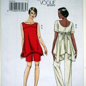 May include: A sewing pattern for two tops and trousers. The pattern is for sizes extra small, small, and medium. The pattern is from Very Easy Vogue Patterns.