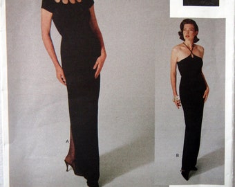 Vogue 1244 - maxi evening dress with unique neckline or halter straps, by Jennifer George