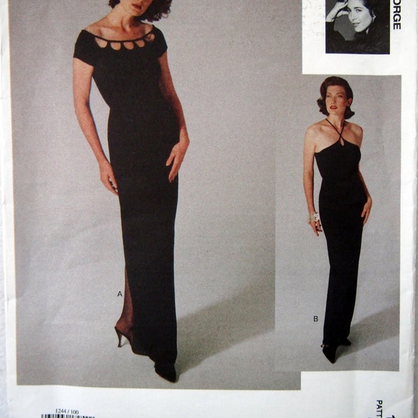 Vogue 1244 - maxi evening dress with unique neckline or halter straps, by Jennifer George