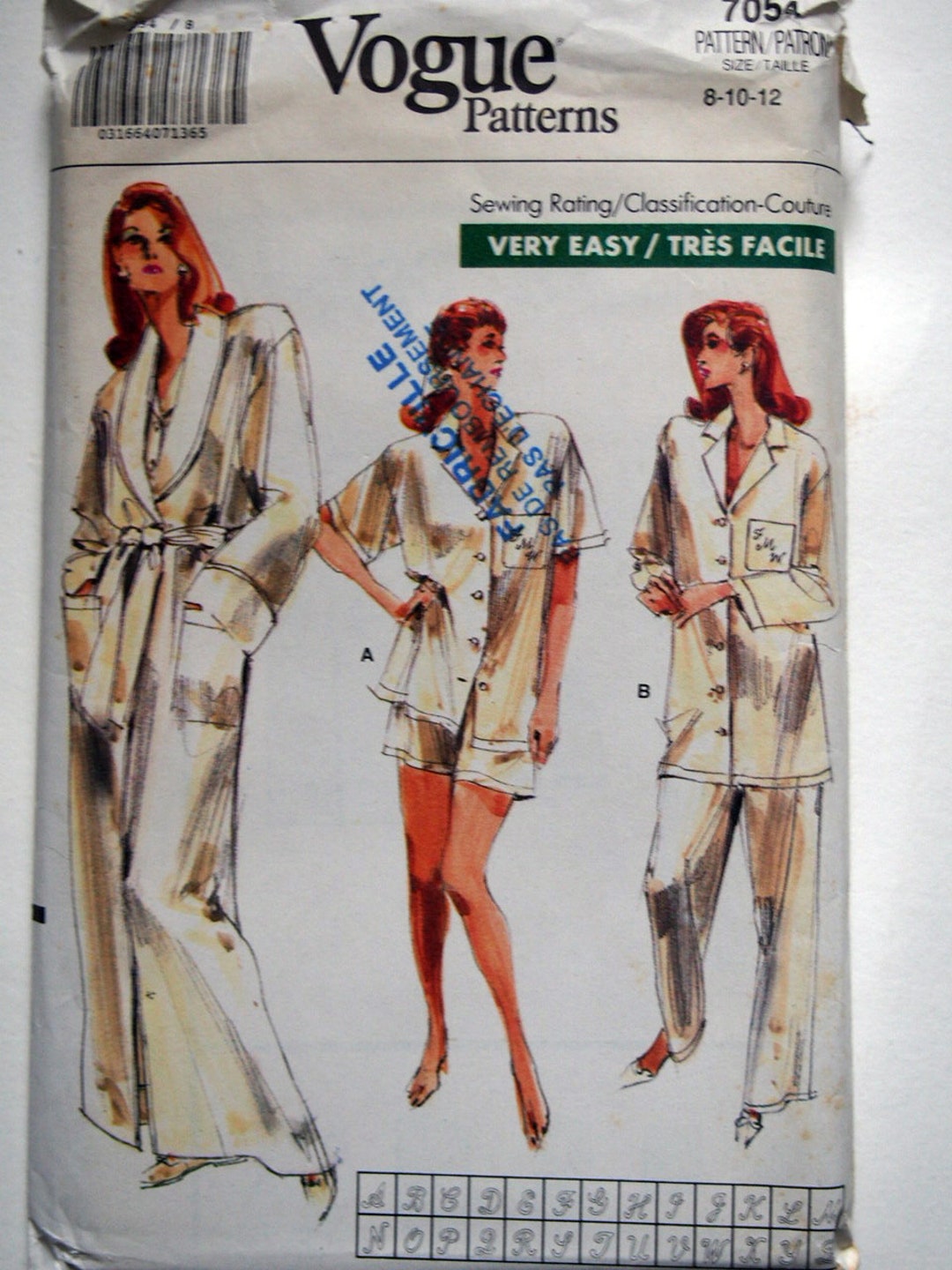 Vogue 7054 - Long Robe & Loose Fitting Pajamas - Etsy