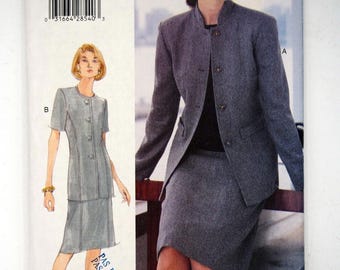 Vogue 9934, fitted petite jacket and skirt with princess seams, stand collar or collarless options