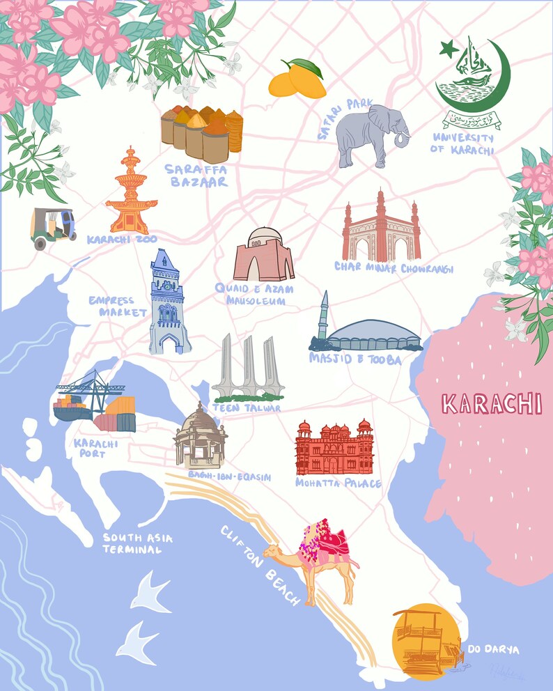 Illustrated Map of Karachi - Etsy