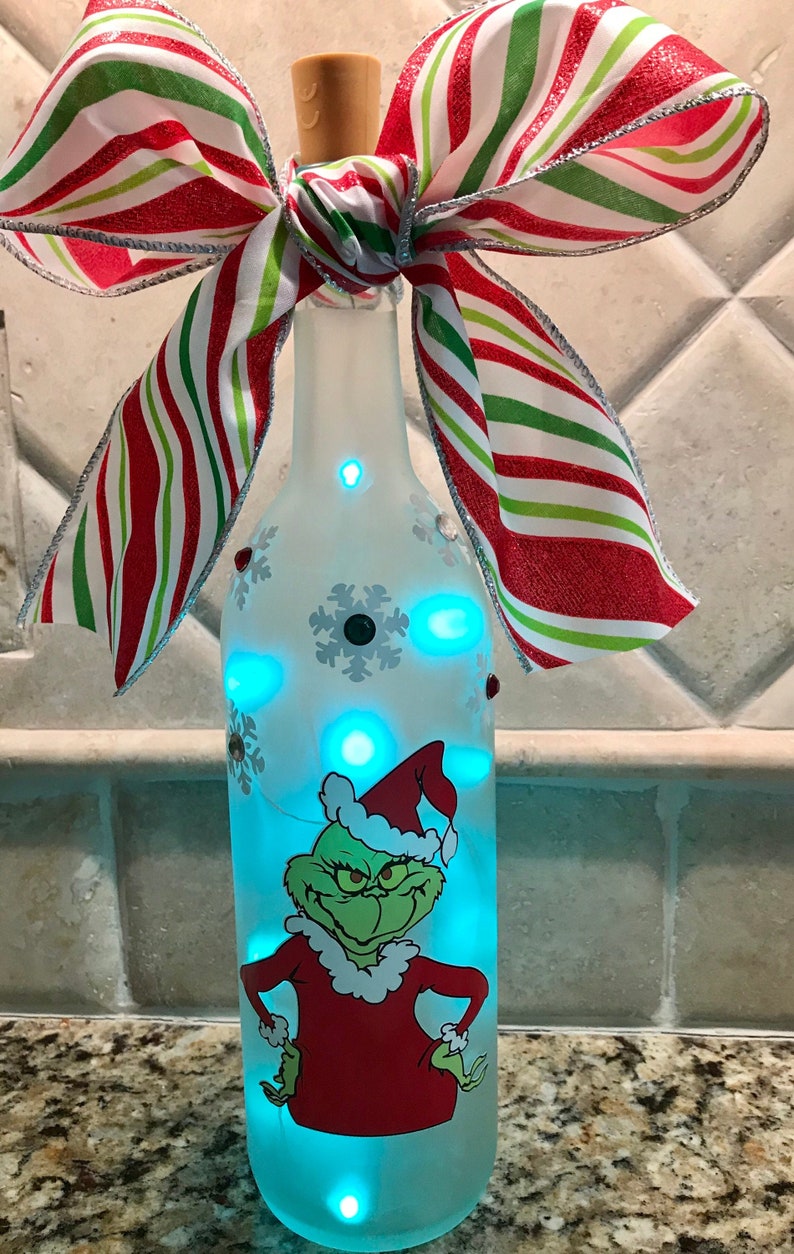 Lighted Grinch Wine Bottle | Etsy