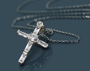 Cross Silver Necklace, Medium Size,  925 Sterling Silver, Gift for Christening, First Holy Communion, Baptism, Faith, Spiritual