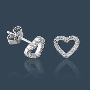 Silver Heart Earrings for Women - 925 Sterling Silver, Star Studs, Anniversary Gift, Christmas Dainty Jewellery, Celestial Valentines Gift