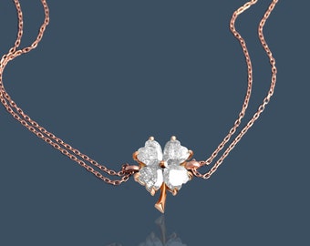 White Clover Bracelet, Four-Leaf Clover Rose Gold Silver Bracelet for Women, Flower Necklace, Luck, Happiness Symbol Various Colours