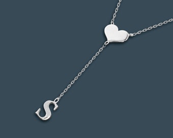 Custom Necklace, initial with Pendant, Heart Necklace, Personalised Gift, Letter Necklace, Minimalist Necklace