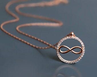 infinity Circle Silver Necklace for Women, 925 Sterling Silver, Dainty Pendant, Eternity Sign in Round Charm, Eternal Love Gift, Minimalist