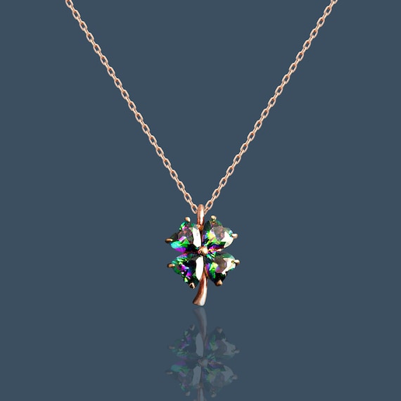 Mystic Topaz Four-leaf Clover Necklace, Rose Gold Silver Necklace - Main Image