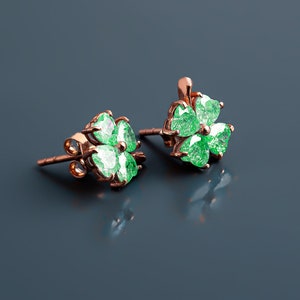 Green Four-Leaf Clover Earrings, Rose Gold Earrings, Dainty Earrings, Shamrock Earrings, Good Luck Earrings, St Patty, St Patrick&#39;s Day Gift