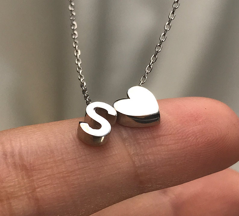 Initial Necklace, Letter Necklace, Name Necklace, Necklace for Women, Silver, Gold, Rose Gold, Personalized Gifts, Custom Necklace, Hearts