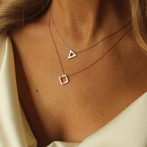 Square Necklace for Women , Triangle Necklace , Geometric Charm  , Love Gift , Gift for Grandmother, Silver Necklace, Sterling Silver