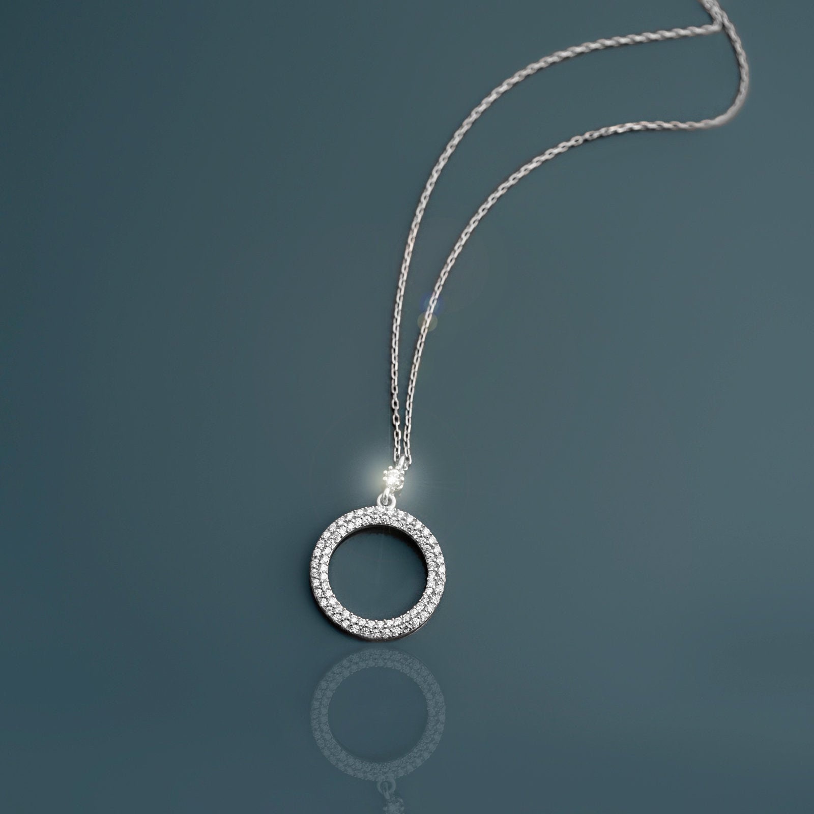Circle With Diamonds Silver Necklace for Women - 925 S…