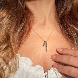 Personalised Vertical 2 Bars Necklace , Custom Handwriting Engraved 3D Bar , Signature Memorial Gift , Double Bar ,Coordinate Necklace