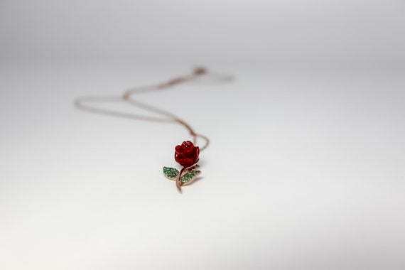 Red Rose Necklace, Romantic Necklace, Bridesmaid Gift,birthday