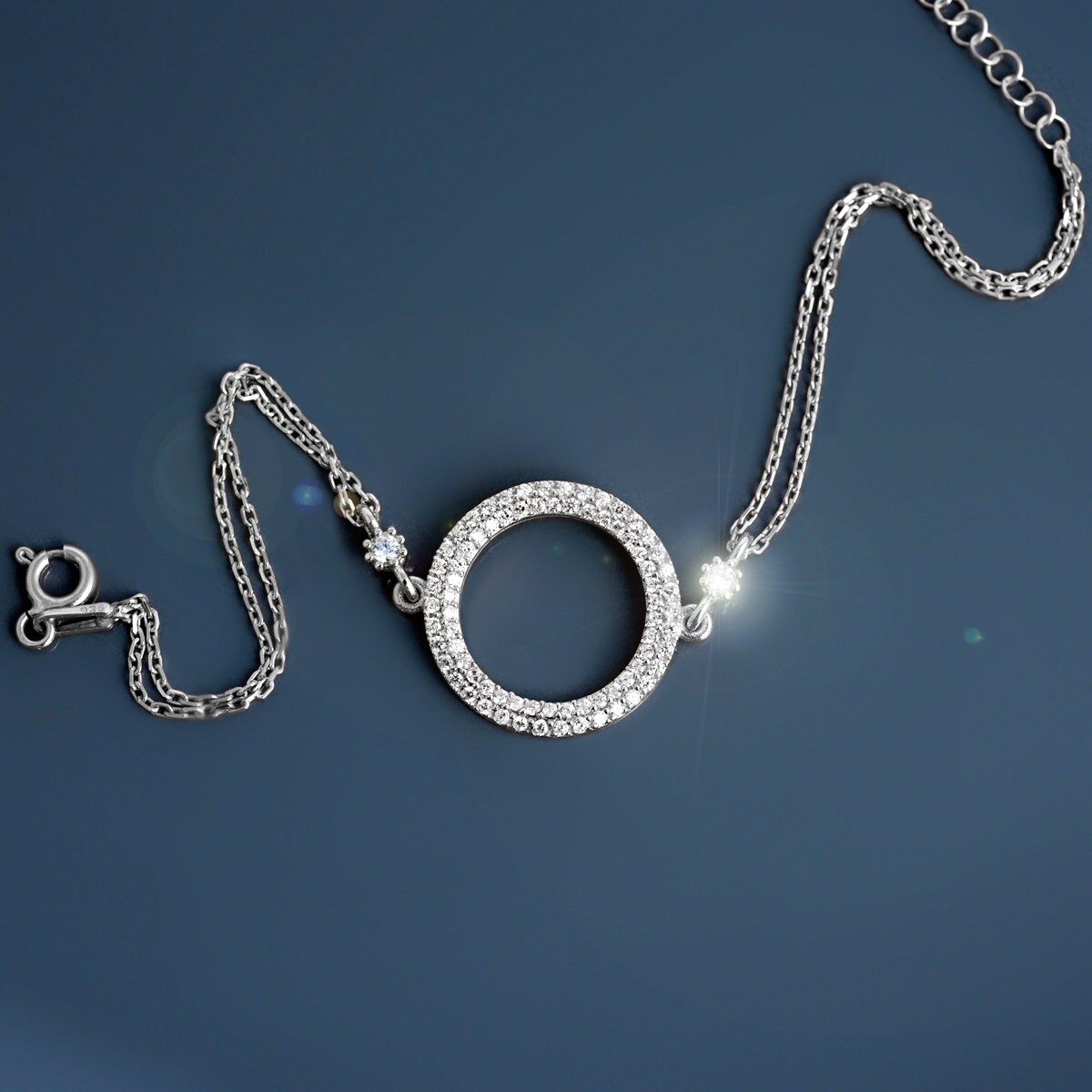 Circle Sterling Silver Bracelet with Black Diamonds plated in 18K Gold main image 1