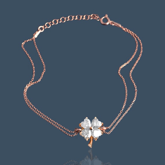 Braccialetto con ciondolo a quadrifoglio in argento, bracciale intrecciato, gioiello portafortuna a forma di fiore, regalo per donna - Italia