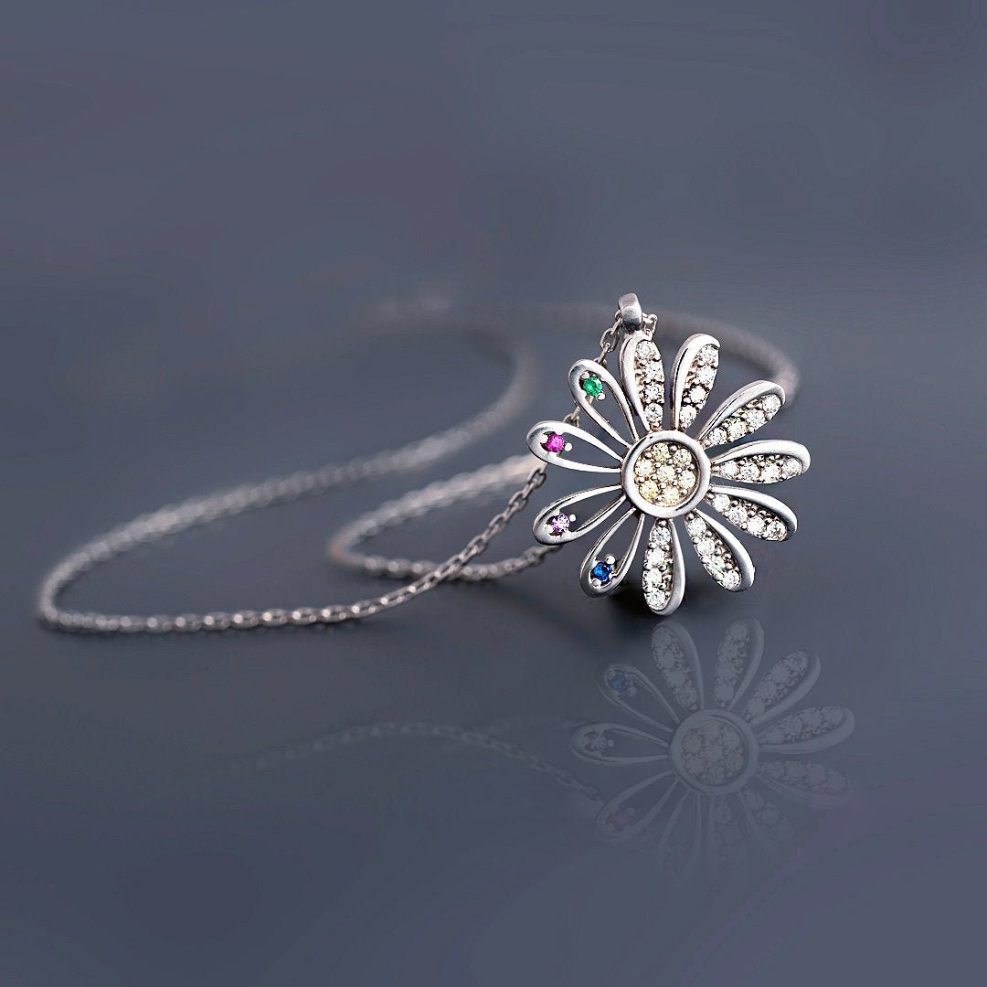 Cluster Pendant Pandora PavÃ© Daisy Flower Collier Necklace
