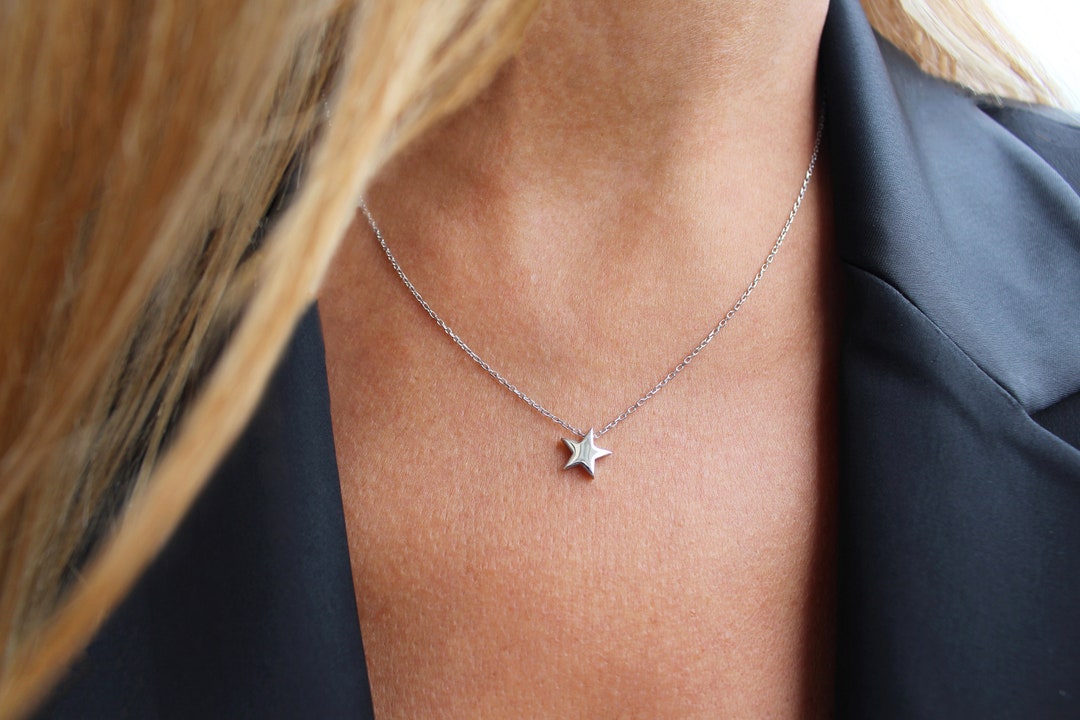 Star Drop Necklace ,925 Sterling Silver, Dainty Star Necklace, Layered