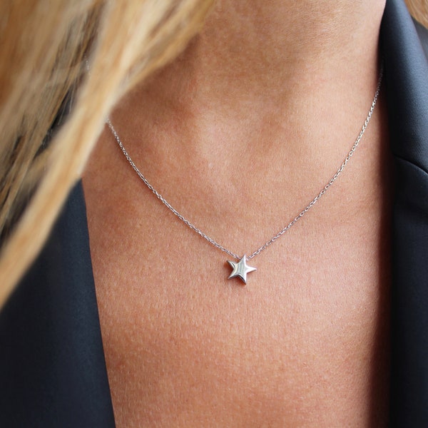 Star Drop Necklace ,925 Sterling Silver, Dainty Star Necklace, Layered Necklace, Bridesmaid Gift, Everyday Jewellery, Simple Necklace, 3D