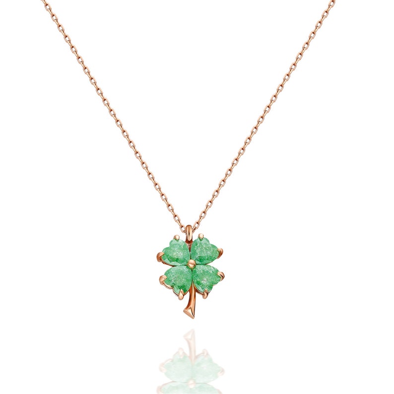 Four Leaf Clover Good Luck Necklace, Flower Necklace, St Patricks Day, Bridesmaid Gifts, Shamrock Necklace, Green Necklace, Christmas Gift image 3