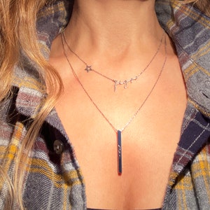 Personalised Vertical 3D Bar Necklace,Horizontal Bar Necklace, Custom Handwriting Engraved Bar, Signature Memorial Gift, Coordinate Necklace